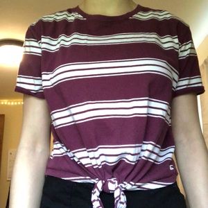 Maroon/Burgundy stripped short sleeve w/ front tie